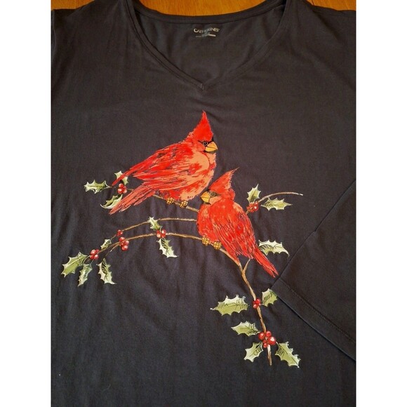 Catherines Holiday Christmas Red Cardinals Black Top Shirt Tee Womens Plus 3X - Picture 2 of 6